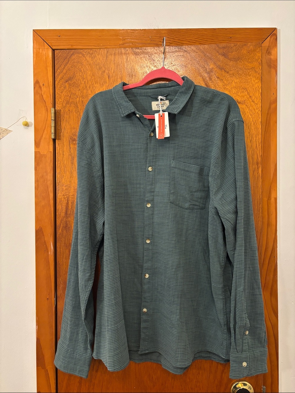 NWT Marine Layer Classic Stretch Salvage Button Down Shirt Mallard Green Stripe
